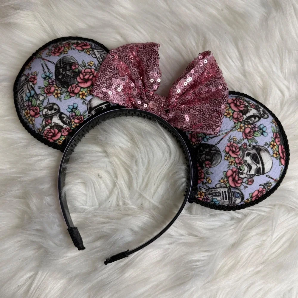 Disney Star Wars - Custom Dark Side Floral Mickey Minnie Ears Sequin Bow